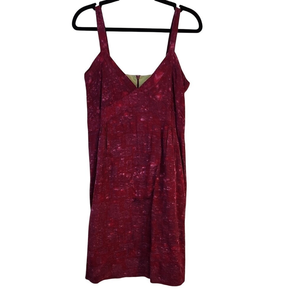 EUC Dibi Batik Print Midi Dress Women's‎ Size M Red Cotton Lined Spaghetti Strap